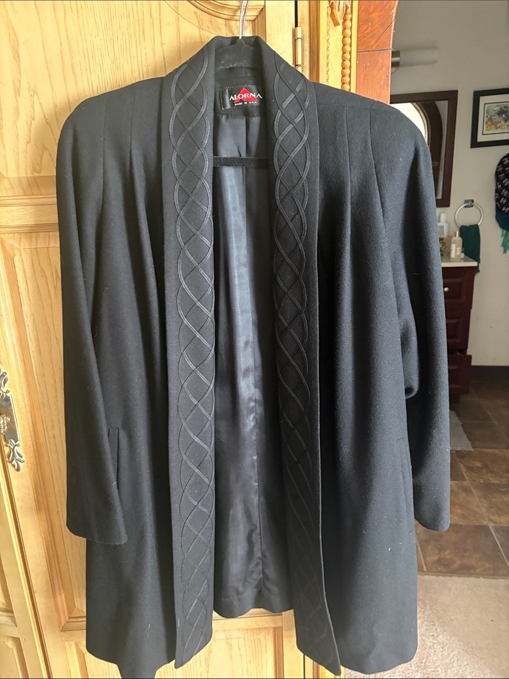 Alorna Black Open-Front Embroidered Trim Jacket